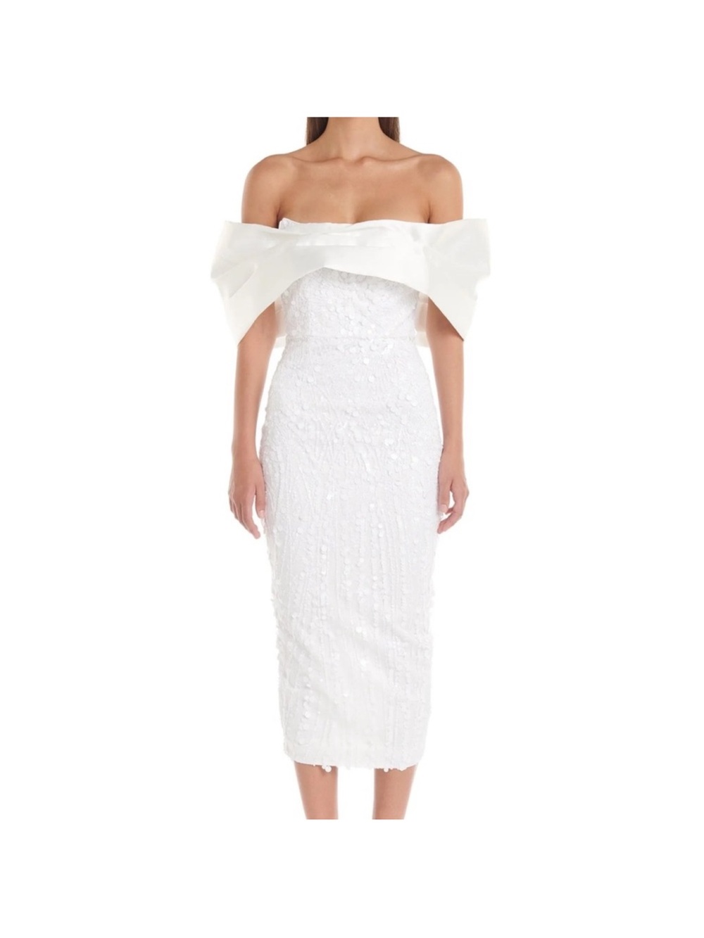 Eliya The Label Tanya Dress, Off-Shoulder White Midi Dress